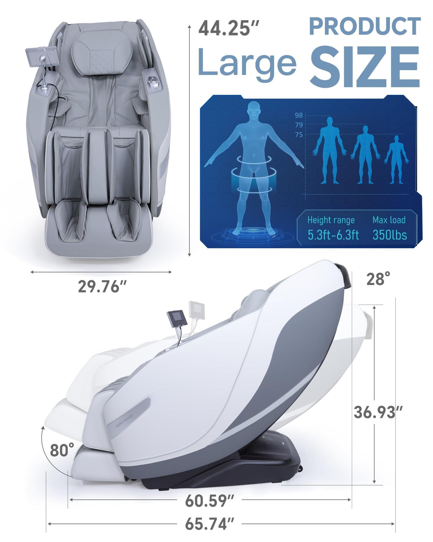 UIIU Massage Chair Full Body Zero Gravity, 3D ‌SL-Track Shiatsu Massage with Unique Rocking Sleep Mode, Upgraded Calf & Knee Massage (+11cm) for Tall People, Wireless Charging &Touch Screen,Gray Wh