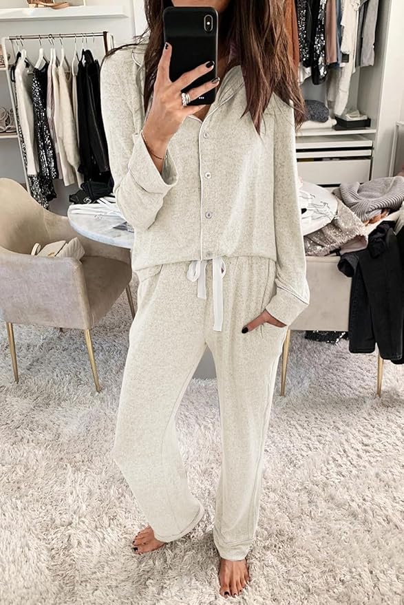 Aamikast Women's Pajama Sets Long Sleeve Button Down Sleepwear Nightwear Soft Pjs Lounge Sets