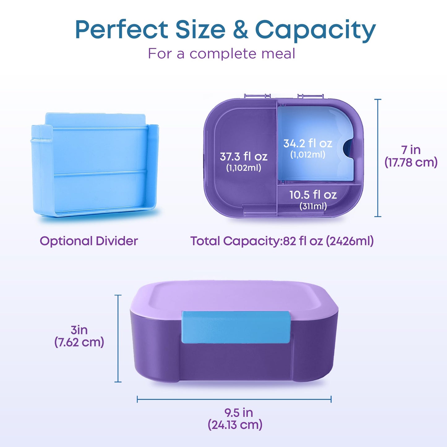 KARRICO Leakproof Lunch Box – 3-Compartment Bento Box, Cooler Pack & Adjustable Divider, Extra Large & BPA-Free – Dishwasher Safe, Ideal for On-the-Go Meals, Lilac & Blue