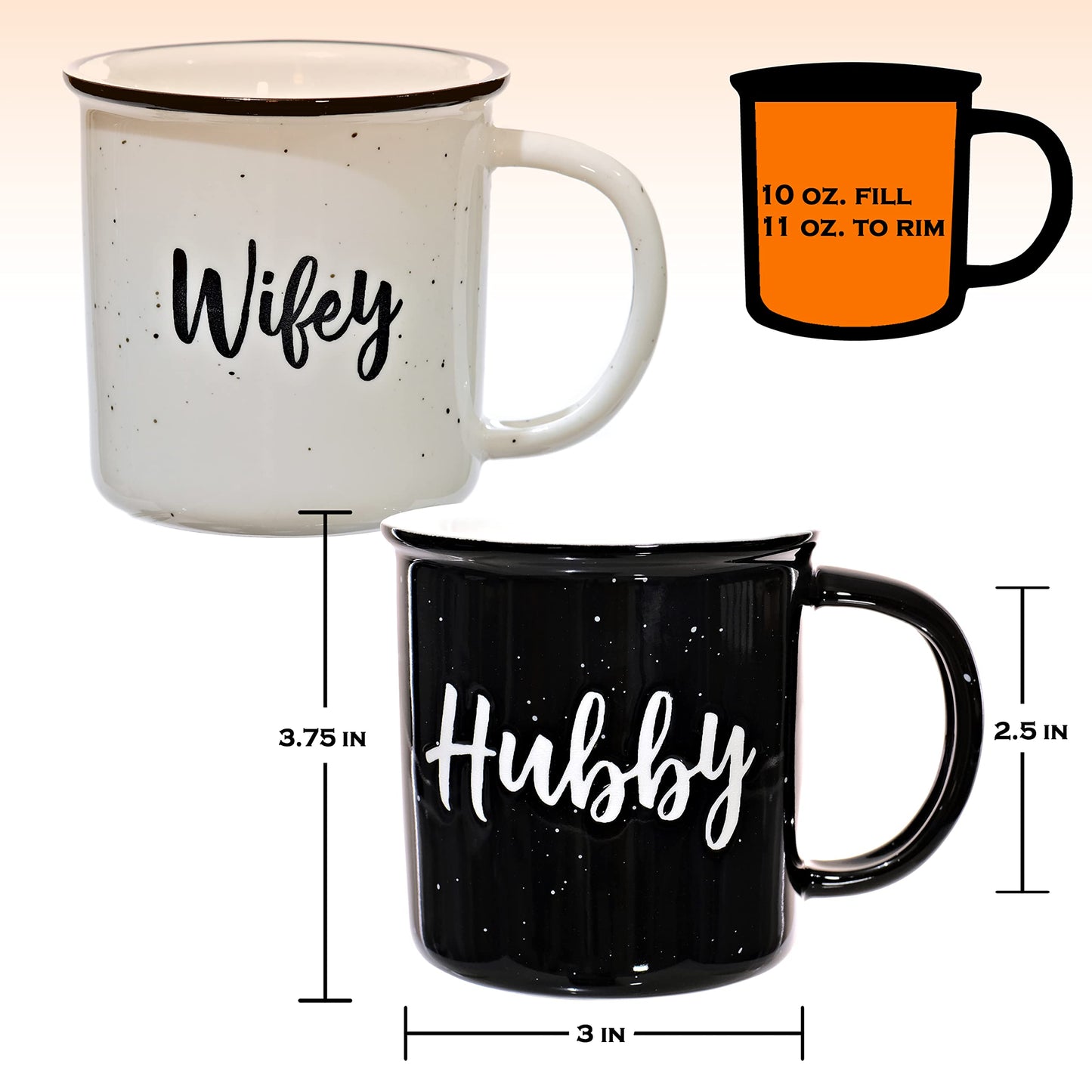 MAINEVENT Wifey Hubby Mugs Set of 2 Coffee Mug 11 Ounce, Husband Wife Gift, His Hers Coffee Cup