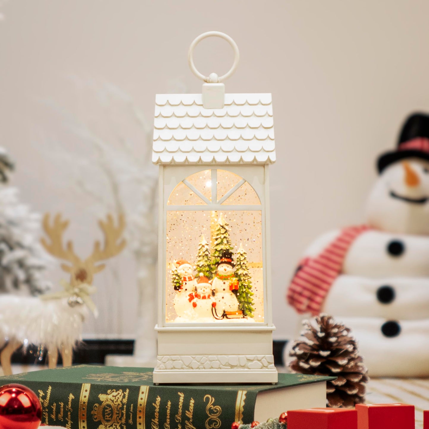 Easter White Womens or Mens Bday Present: Xmas Electronic Snow Globe Lantern Musical: 12.3" Christmas Home Church Decorations Indoor: Battery or USB Powered Light(ed) Up, for Snowman Kids Family