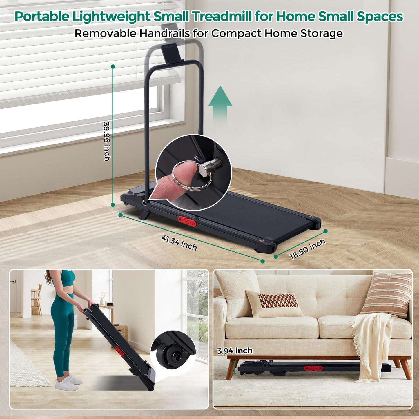 Walking Pad Treadmill with Handle Bar and Incline, 0.6-7.6MPH Electric Under Desk Treadmill for Home Small, 350LBS Mini Small Treadmills with Handles, 3.0HP Portable Treadmills for Home Exercising