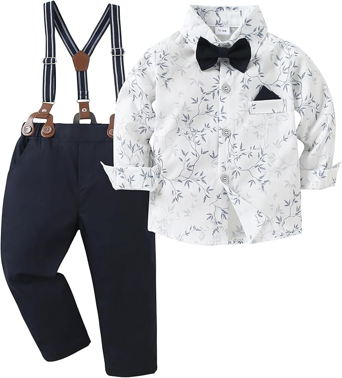 nilikastta Toddler Boy Outfit Boy Suit Boy Dress Shirt with Bowtie/Suspender Pants Gentleman Wedding Outfits 1-10 Years