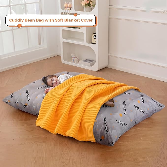 MAXYOYO 3 in 1 Kids Bean Bag Chair Bed, Convertible Chair Folds from Bean Bag to Lounger, Child Floor Sofa for Gaming, Reading, Floor Mattress with High-Density Foam Filling