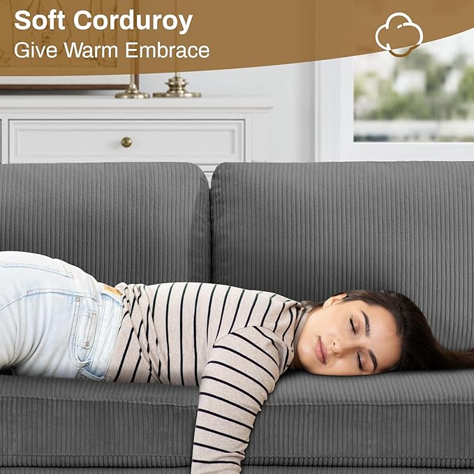 Legend Vansen Oversized Modular Sectional Sofa,6 Seat U Shaped Couch with Ottoman,Corduroy Sofa with Deep Seat,Convertible Large Sectional Couches for Living Room (Grey, U-6)