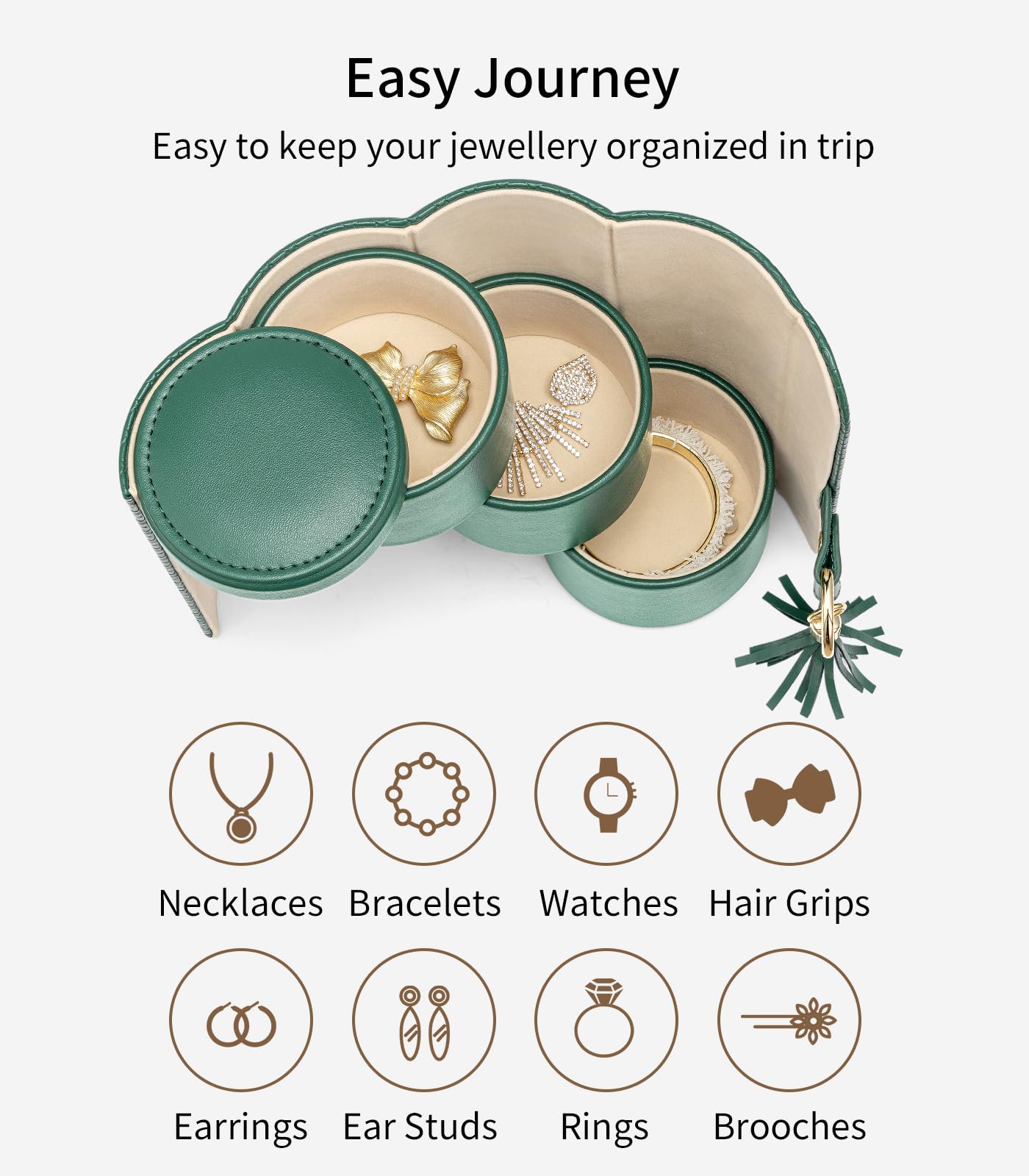 Vlando Wedding Gifts for Women, Travel Jewelry Box, Bridal Shower Gifts, Bridesmaid Gifts for Wedding Day Bride Gifts, Bridesmaid Proposal Gifts, Travel Jewelry Organizer - Green