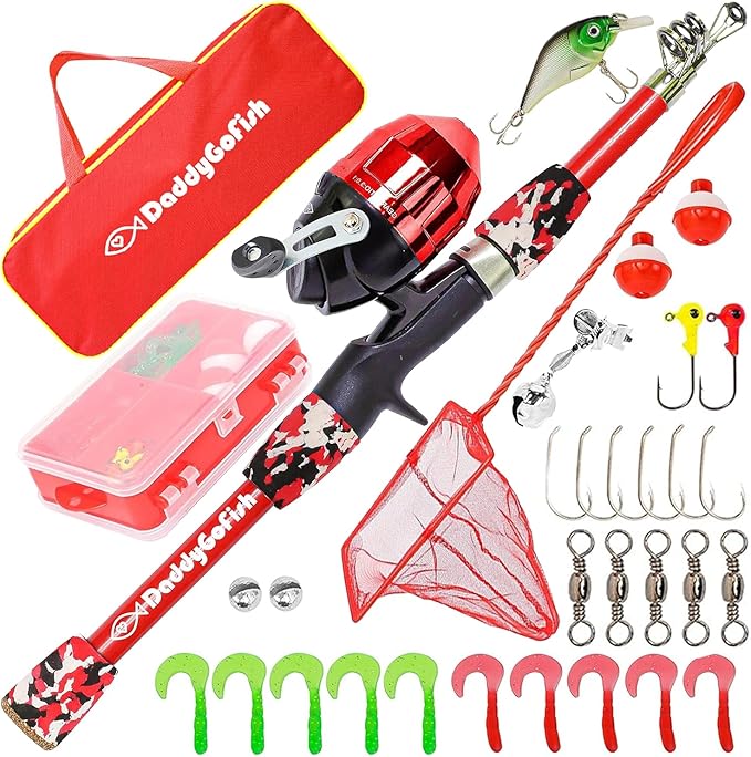 DaddyGoFish Kids Fishing Pole - Rod Reel Combo Tackle Box Starter Set - First Year Small Gear Kit for Boys Girls Toddler Y...