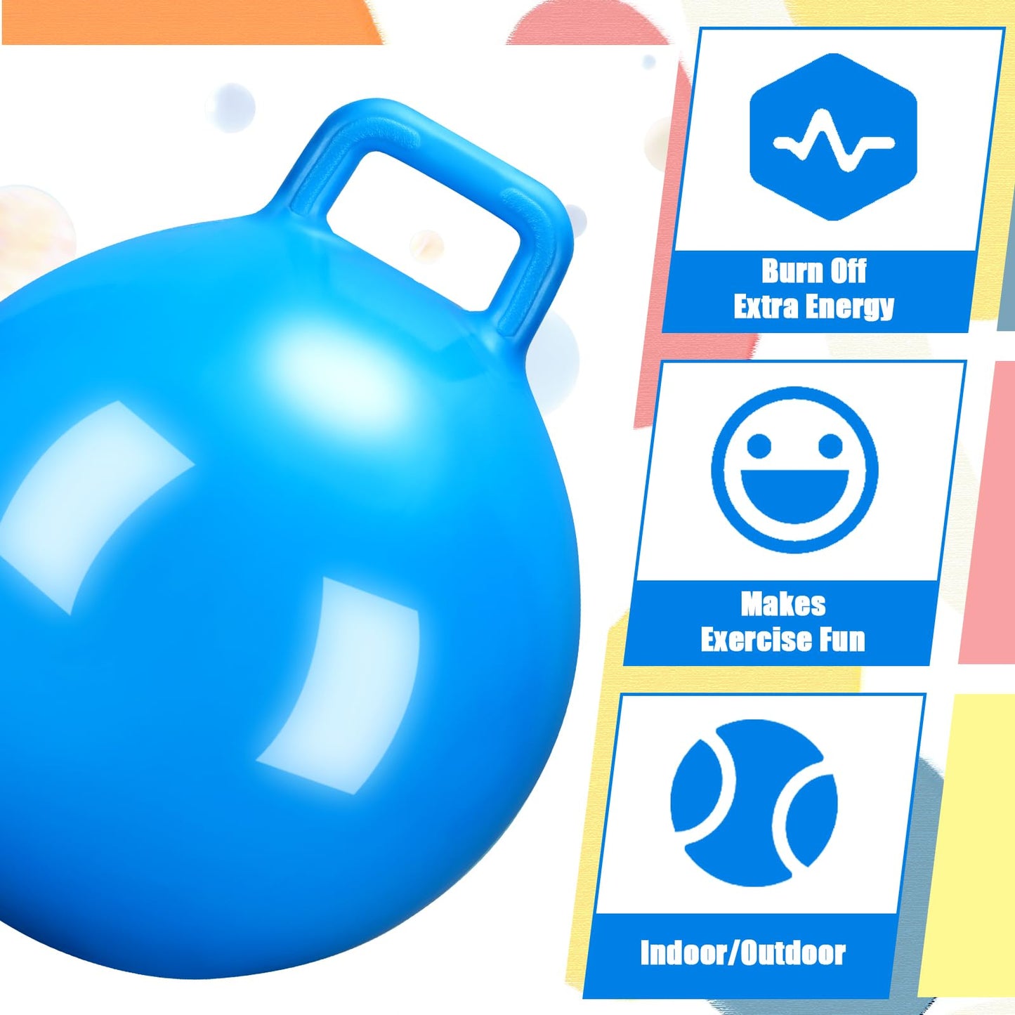 Gemscream Kids Bouncy Hopper Ball with Handle Jumping Hopping Exercise Balls for Toddlers Boys Girls Indoor Outdoors Sports School Games Exercise Gifts(18 Inch,Blue)