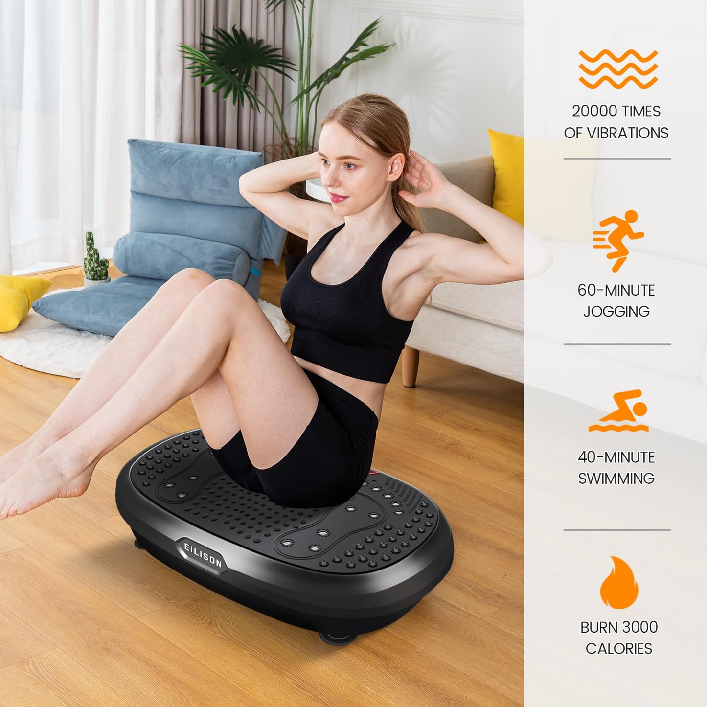 EILISON FitMaxx 3D XL Vibration Plate Exercise Machine - Whole Body Workout Vibration Platform w/Loop Bands - Lymphatic Drainage Machine for Weight Loss, Shaping, Recovery (Fitpro Black)