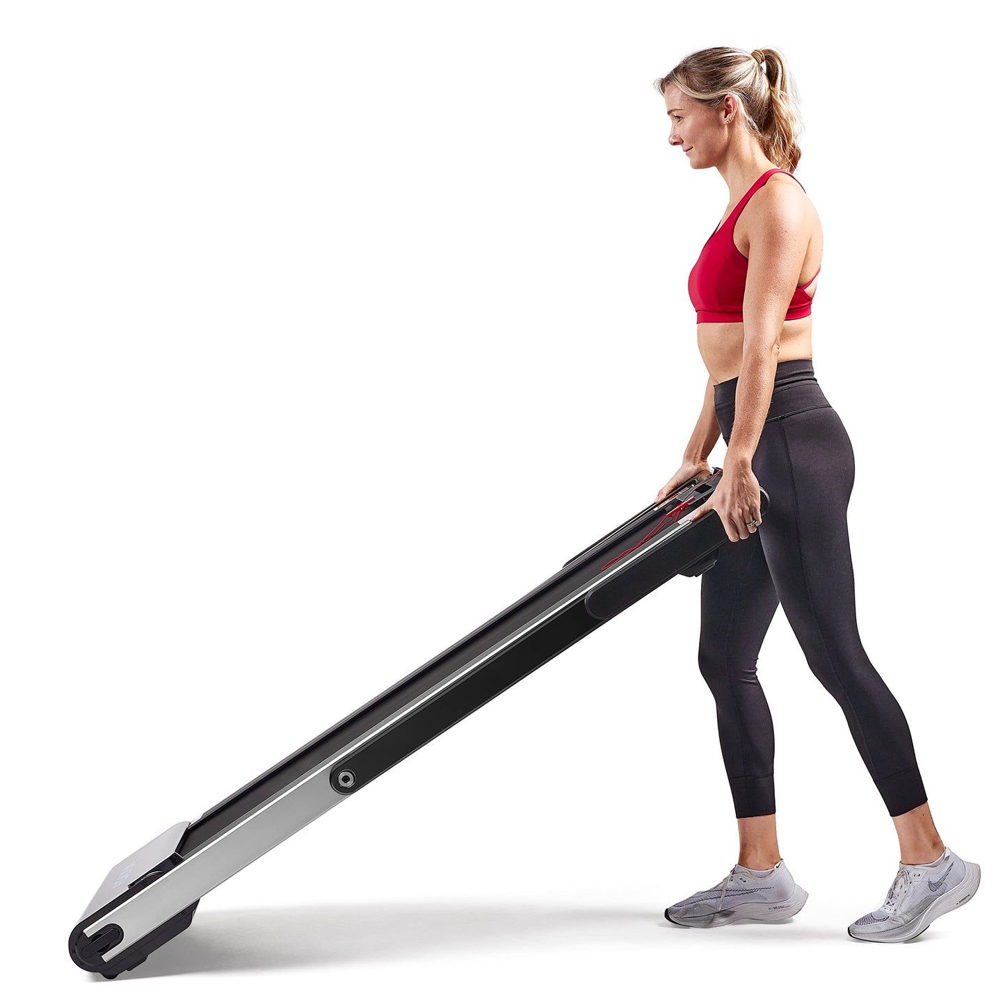 Sunny Health & Fitness Slim Foldable Treadmill Fully Assembled, 17.7" x 49" Non-Slip Running Surface, 2.5 HP Motor, Speeds up to 8 MPH, Shock-Absorption, Device Holder, Digital Monitor, & Easy Storage