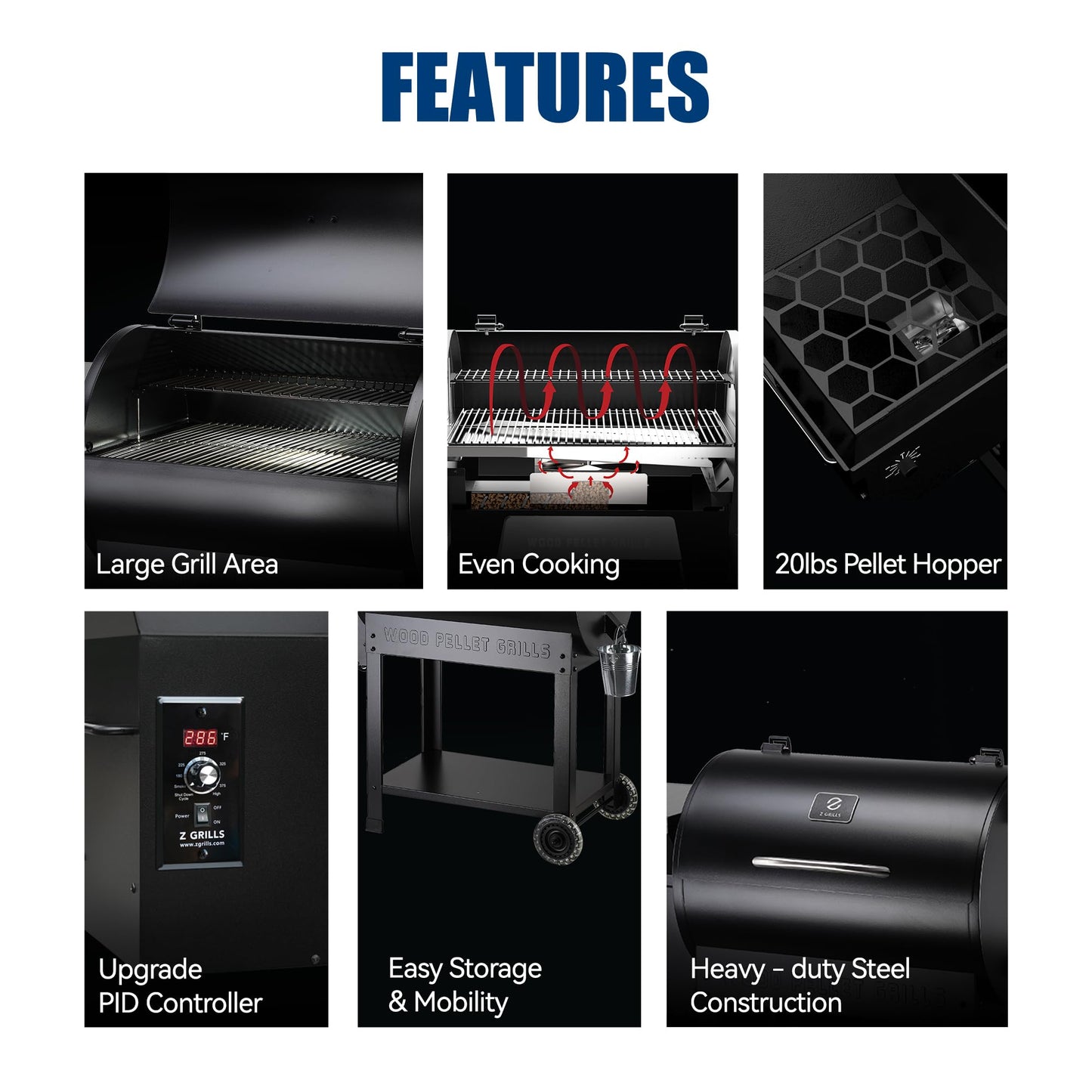 Z GRILLS Pellet Smoker Grill with PID Control, Rain Cover, 700 sq. in Cooking Area for Outdoor BBQ, ZPG-7002B