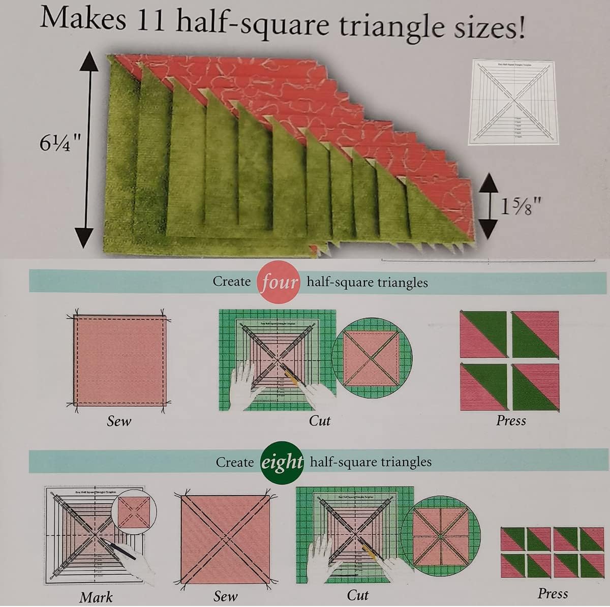 HONEYSEW Easy Half-Square Triangles Template Ruler for Sewing Quilting