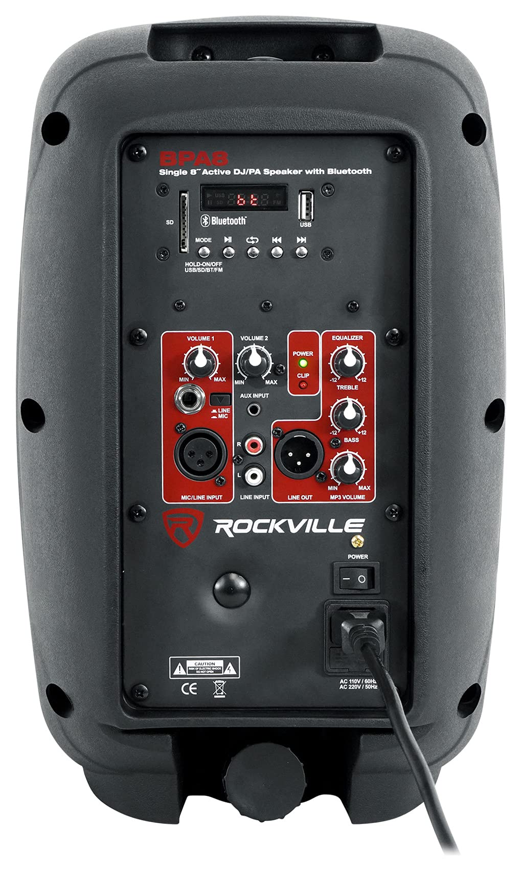 Rockville Bpa8 300W Peak/75W Rms 8 Powered Pa Speaker, Bluetooth, Usb/Sd, Eq, 1 Titanium Driver, Stand Mount/Flyable, For Djs An