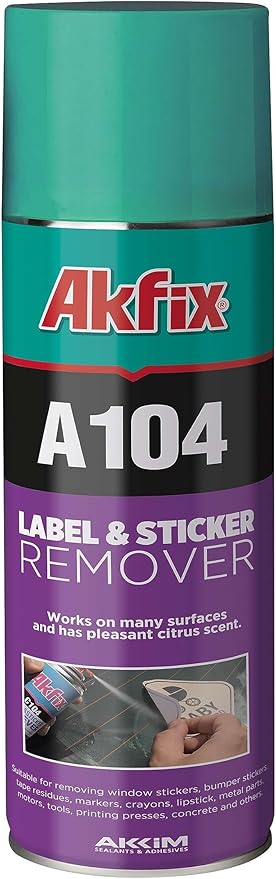 Akfix A104 Sticker Remover Spray - Cleaning Labels on Wood, Glass & Plastic - Safe Decal Remover for Tape, Residue, Gum and Stain Marker, Glue Eraser with Citrus Oil Spray | 6.7 Oz. 1 Pack