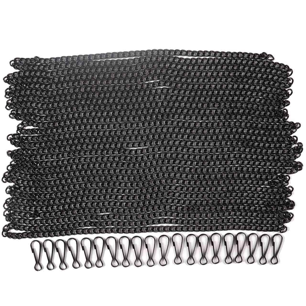 Bieye 32.8ft Metal Chain Roll with 20PCS Safety Hooks for Tiffany Style Stained Glass Window Panel Hangings, Black Electrophoretic Coating, chain006