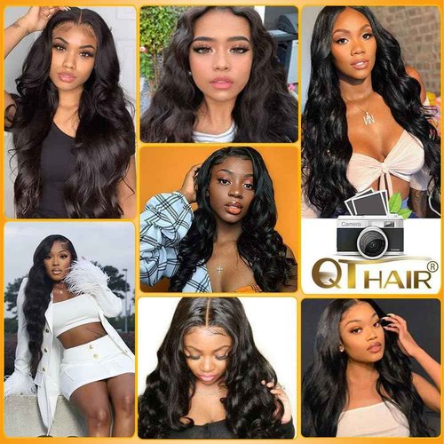 QTHAIR 16A Grade Brazilian Virgin Body Wave Hair (12 14 16,300g/10.5OZ,Natural Black)100% Unprocessed Brazilian Body Wave Virgin Human Hair Extensions Body Wavy Brazilian Human Hair for All Women