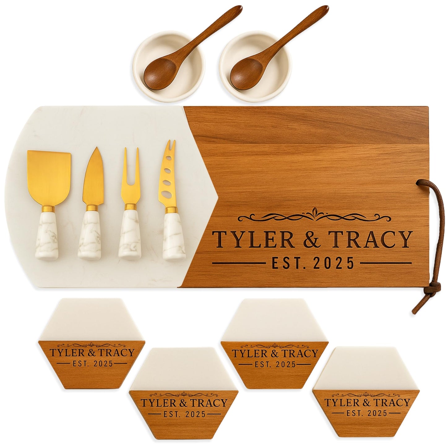 Personalized Charcuterie Board Gift Set – Acacia & Marble Cheese Board with Utensils, Custom Wedding & Housewarming Gifts for Couples, Christmas, Bridal Shower or Engagement Gift for Women & Men