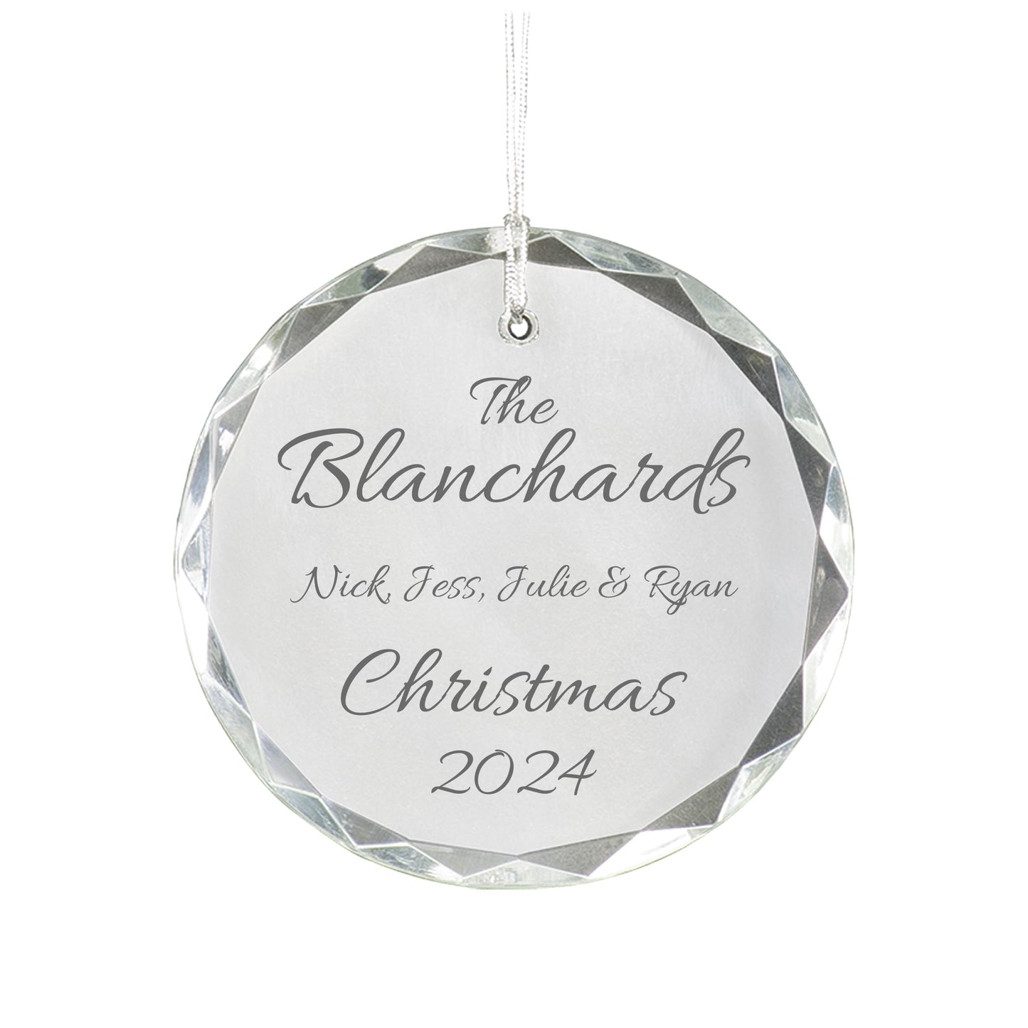Ravanox Personalized 3" Round Crystal Ornament, Custom Engraved Clear Glass Hanging Ornament for Couples, Wedding, Anniversary, Engagement, New Baby 2025