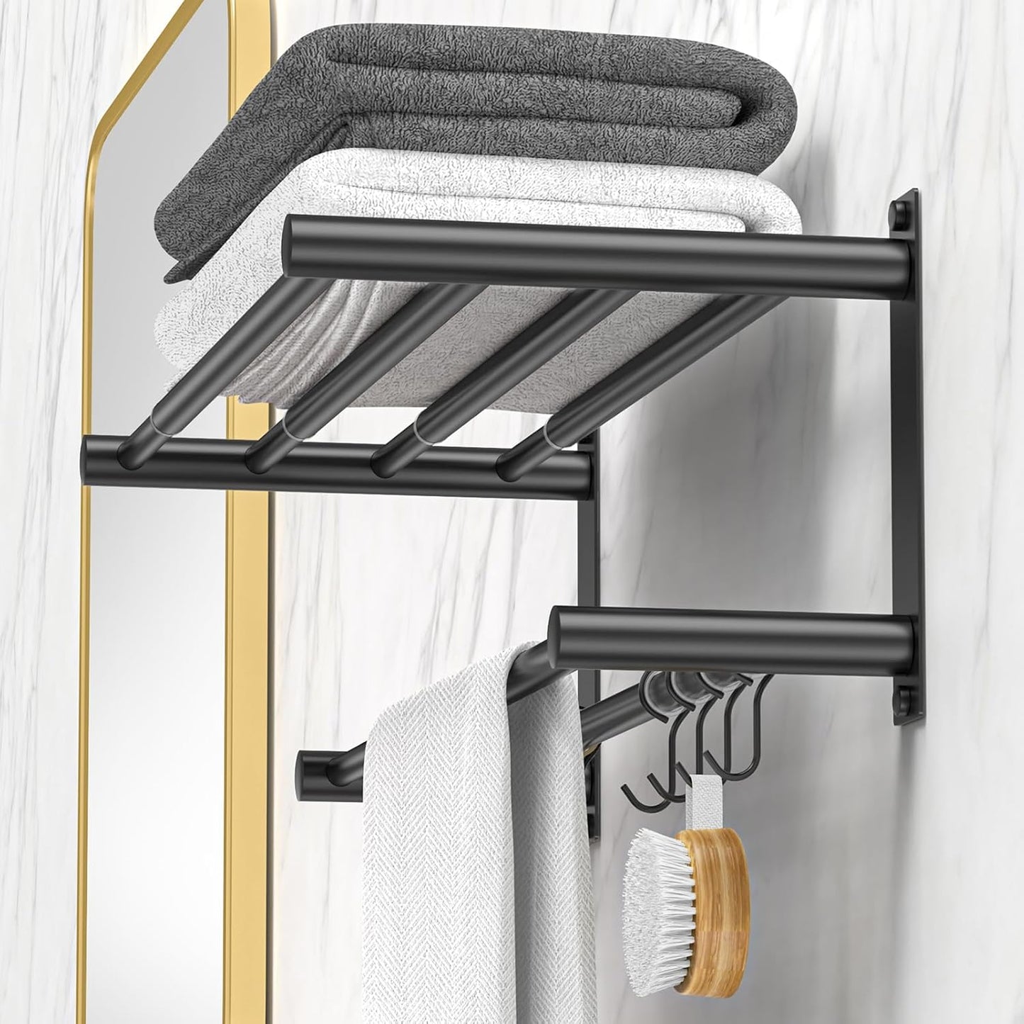 Black Adjustable Black Towel Bar for Bathroom Wall Mount17-30.7inch Adhesive Shower Towel Rack Stainless Steel Bath Towel Holders for Toilet Kitchen Double Towel Hanger