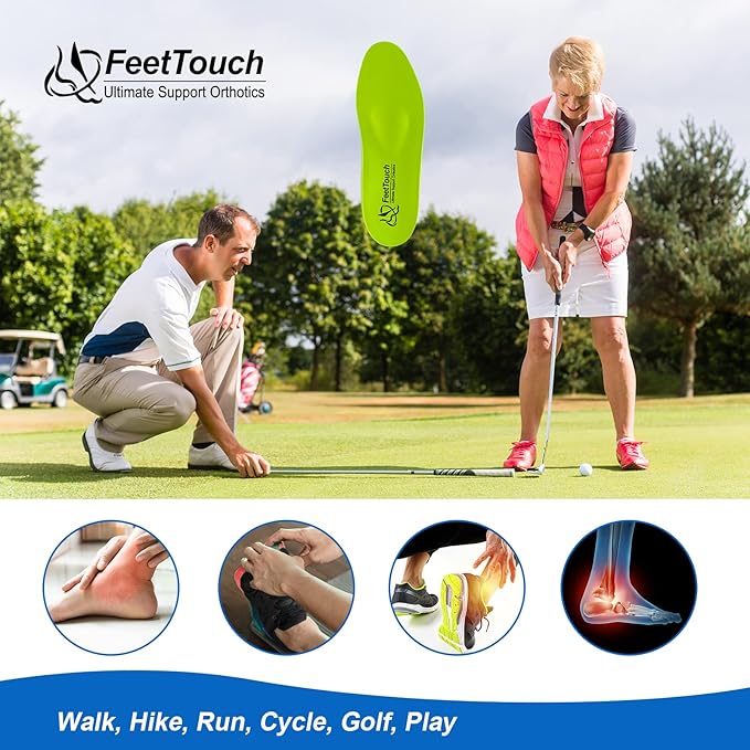 FeetTouch Strong Arch Support Orthotics for Metatarsalgia, Morton's Neuroma, Ball of Foot Pain Relief, Plantar Fasciitis, Flat Feet with Poron Heel Cushion, Unisex, Lemon Green