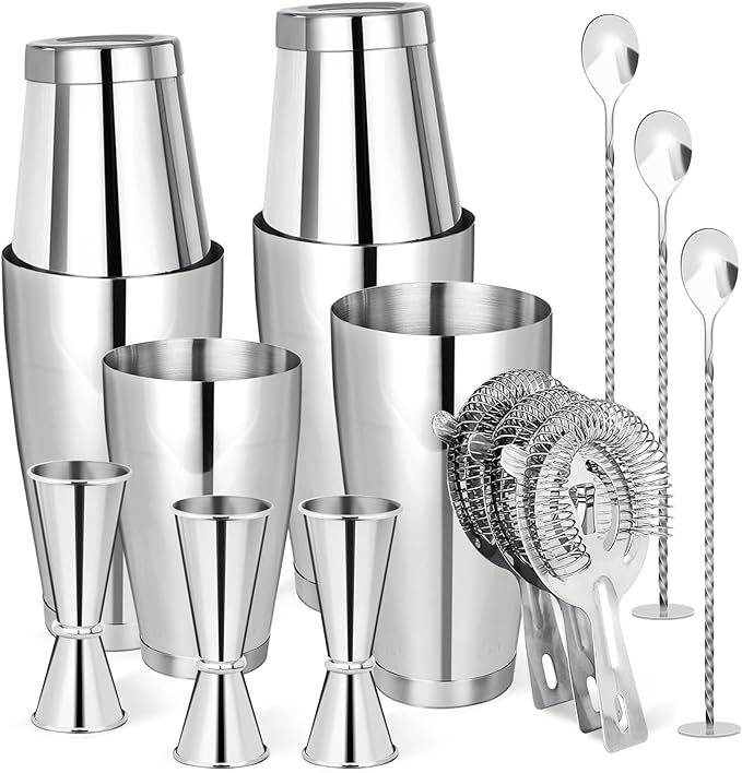 Mwellewm Cocktail Shaker Boston Shaker Set 15 Pcs Professional Bartender Kit Bar Shaker Stainless Steel Drink Shaker Barte...