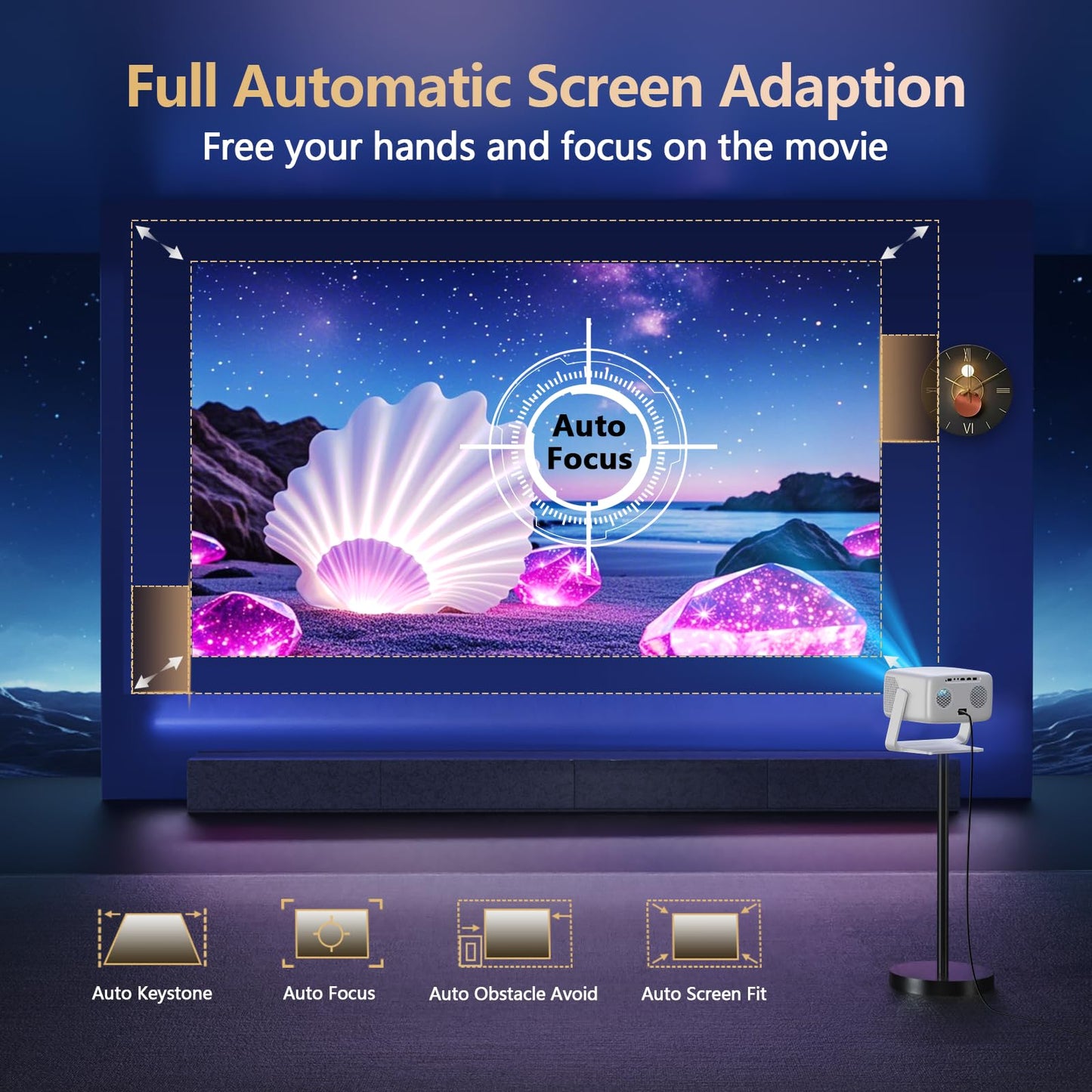 [3500-Ultra Bright/Official Apps Downloads/65W Dolby Audio/4K Support] Smart Outdoor Projector with WiFi and Bluetooth, Auto Focus, All-in-One Streaming Apps Proyector, 2026 Upgraded from Grey Model