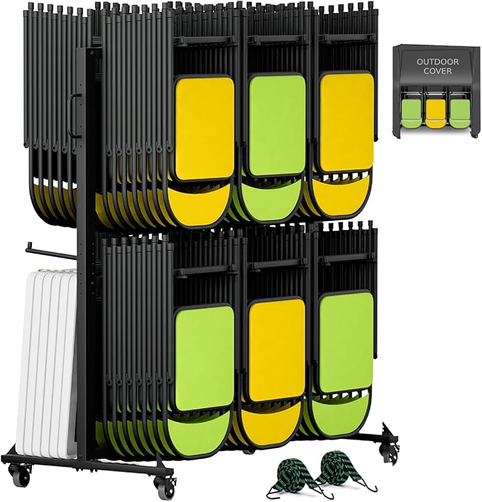boldworks Folding Chair Rack Folding Chair Cart Folding Chair Storage Dolly with Wheels and Holder for 84 Chairs or 12 Tab...