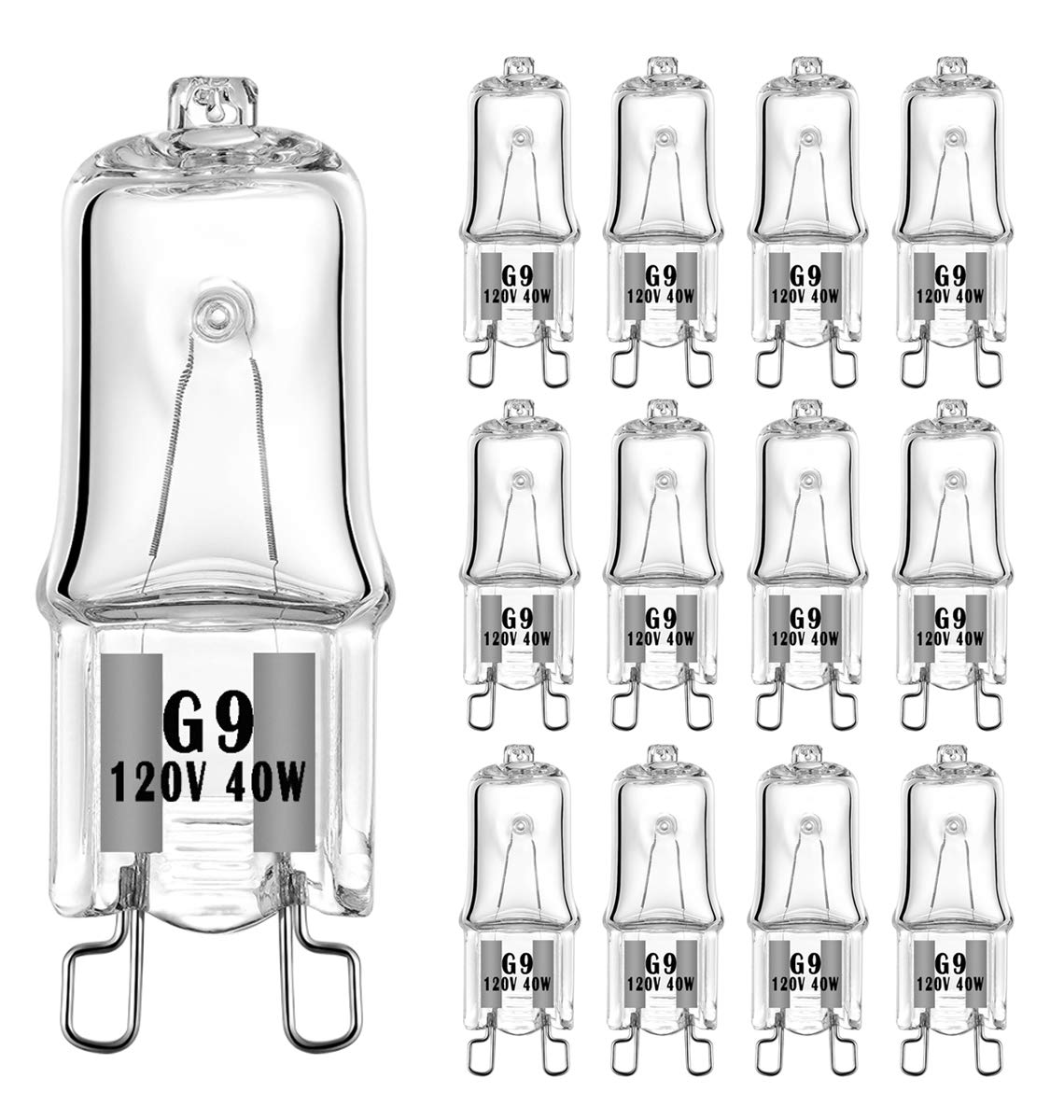 YBEK G9 Halogen Bulb 40W 120V T4 JCD Type G9 Base 2 Pin Light Bulb for Range Hood Lights, Bathroom Light Bulbs, Microwave Ovens Candle Warmer Light Bulbs, Dimmable Warm White (Pack of 12)