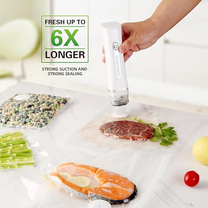 Handheld Vacuum Sealer & Food Saver with 30 Reusable Bags – Keeps Food Fresh 6X Longer | One-Touch Seal & USB Rechargeable | Leak-Proof for Meat, Meal Prep & Travel | Compact Food Preservation System