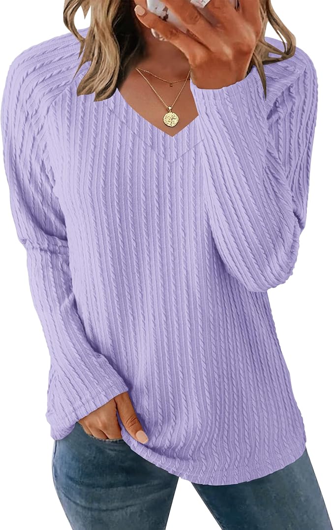 AUSELILY Womens Long Sleeve shirts Casual V Neck Lightweight Pullover Tops 2025 New