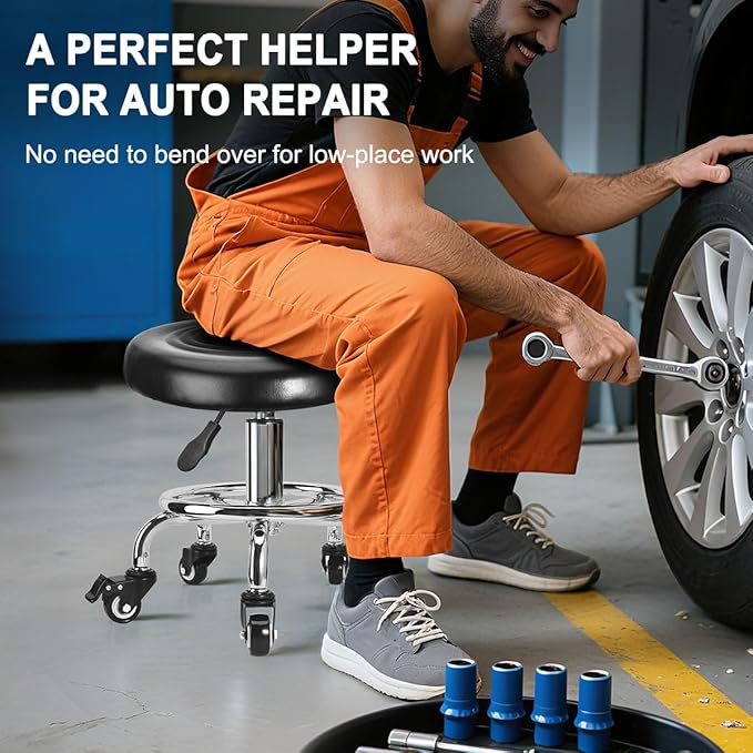JOSTZHXIN Low Height Rolling Stool Height Adjustable Low Roller Seat, Swivel Small Chair Mechanic Stool, Short Stools for Home Office Garage Shop (Style 1)