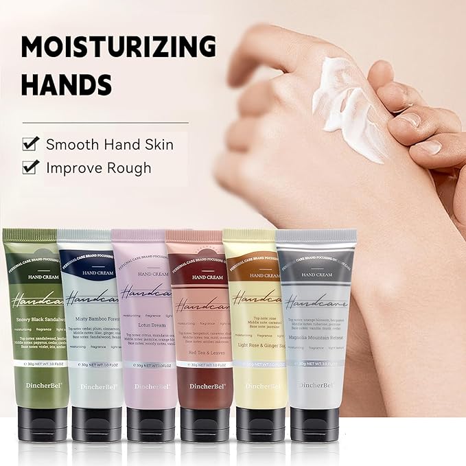 DincherBel 6 Pack Travel Size Hand Cream Set - 1 oz Moisturizing Lotion for Dry Cracked Hands, Red Tea & Leaves Scented Hand Lotion Gift for Women, Nurses, Teachers, Bridesmaids Gifts