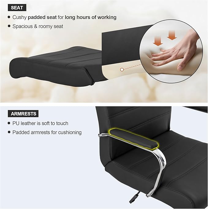 BOWTHY Office Desk Chair,Modern Leather Conference Room Chairs,High Back Ergonomic Home ofiice Chair,Adjustable Height Swivel Executive Computer Chair with Padded Seat and Armrest