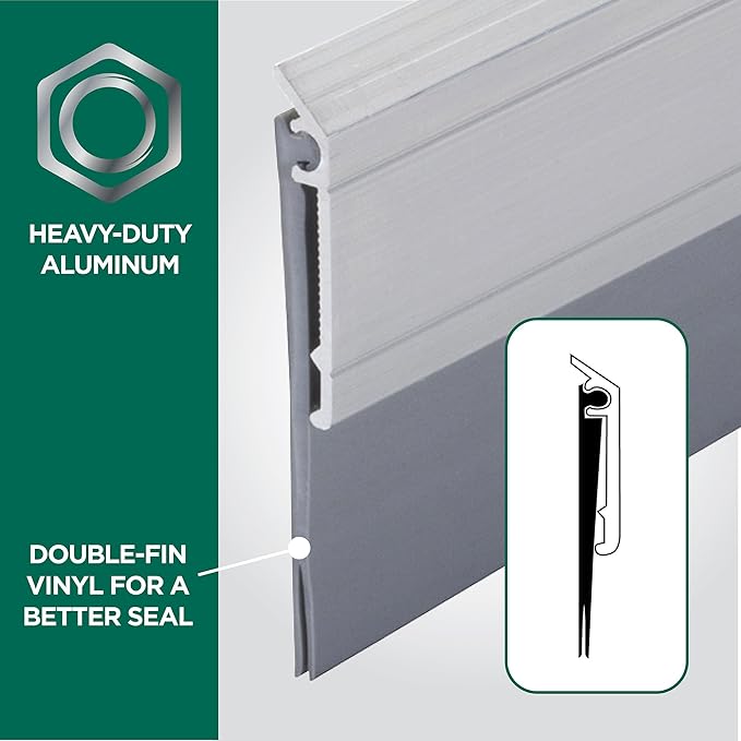 M-D Building Products 05389 All-Season Door Sweep, Heavy Duty Aluminum and Vinyl, Ideal for Residential & Commercial Use, Easy Installation, Ensure Comfort and Save Energy (36 Inch, Silver)