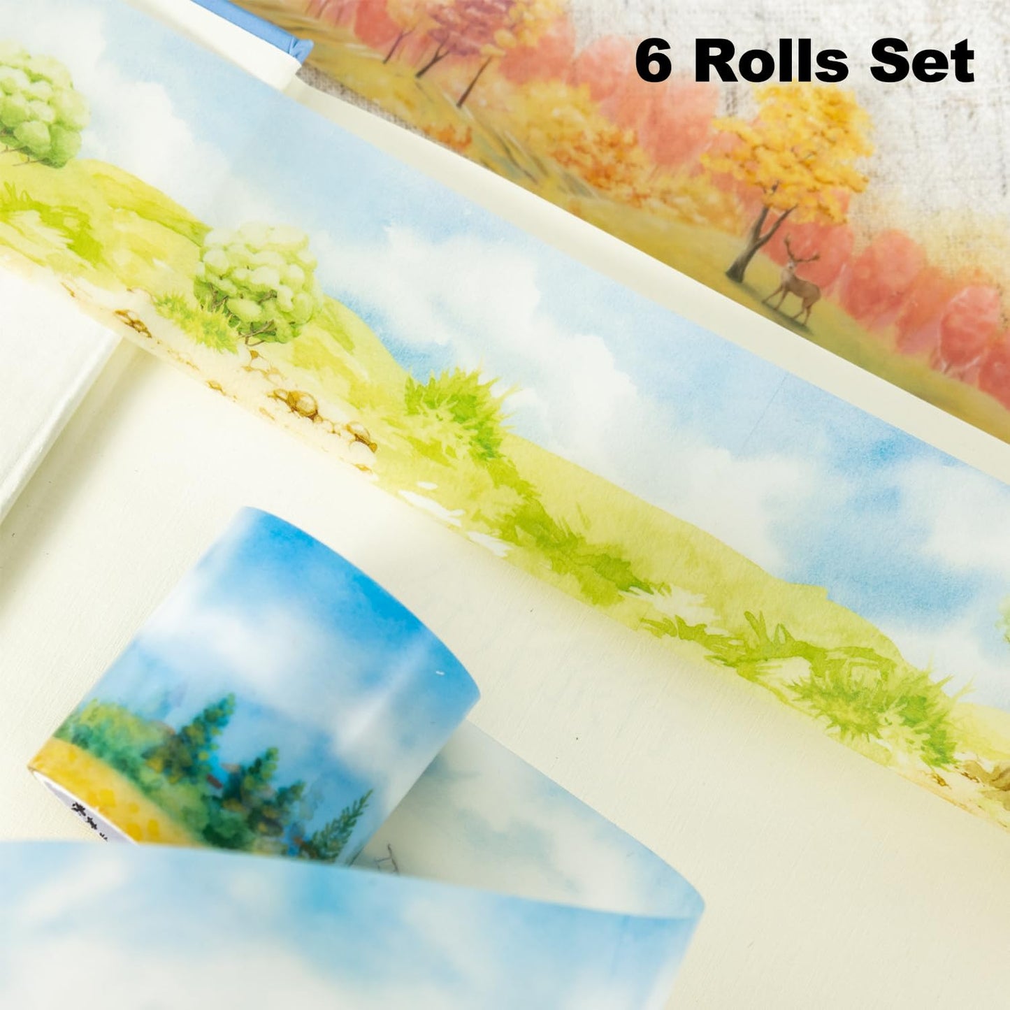 Fairy Tale Countryside PET Tape Set, 6 Rolls Nature-Inspired Stickers for Scrapbooking, Journaling, DIY Crafts, and Art Supplies
