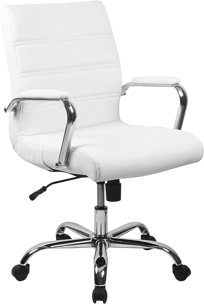 Flash Furniture Whitney Mid-Back Swivel LeatherSoft Desk Chair with Padded Seat and Armrests, Adjustable Height Padded Off...