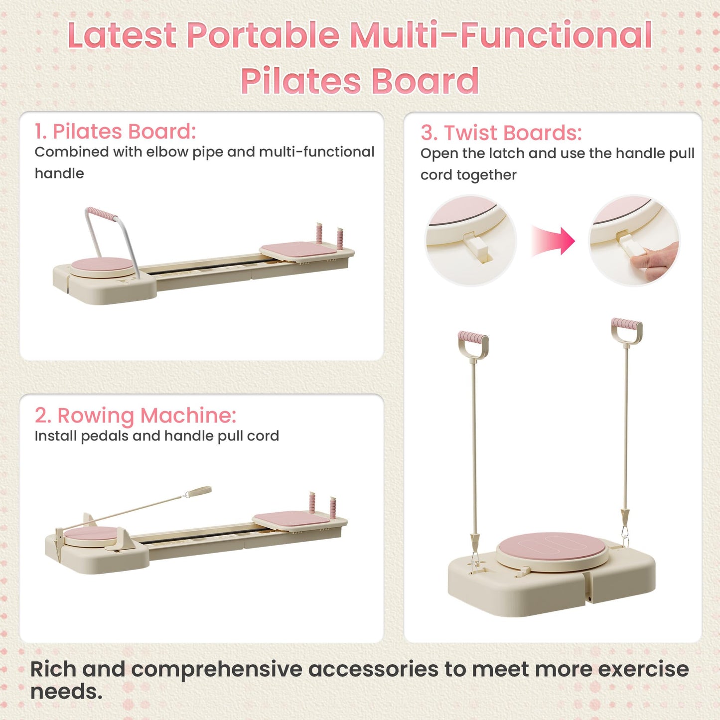 COSIEST 2026 Upgraded Pilates Board w Storage Box, 60" Extended Home Pilates Reformer, Multifunctional Core Fitness Equipment Set, Foldable Pilates Board for Abs Glutes Legs Full Body Toning, Pink
