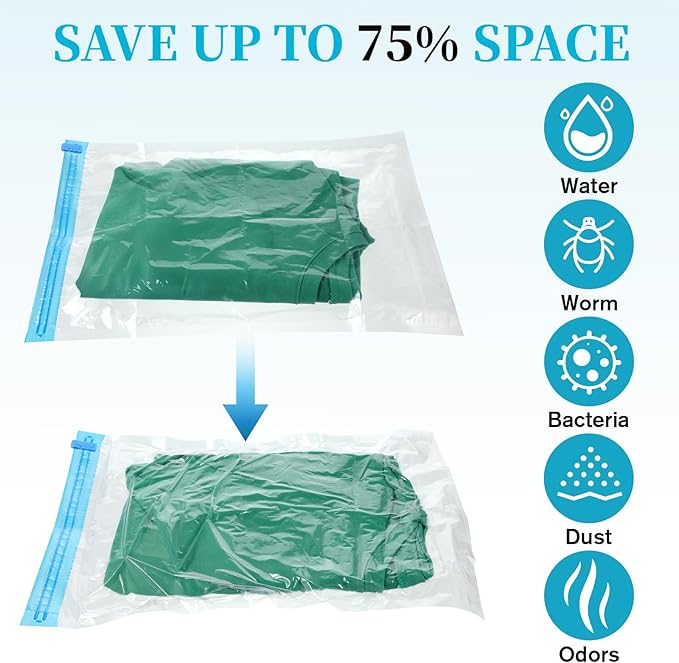 4 PCS Compression Bags for Travel, Roll-Up Space Saver Bag 18.9x13.8in Vacuum Seal Storage Bags for Packing Clothing Suitcases Luggage Home Organizers, No Pump Needed