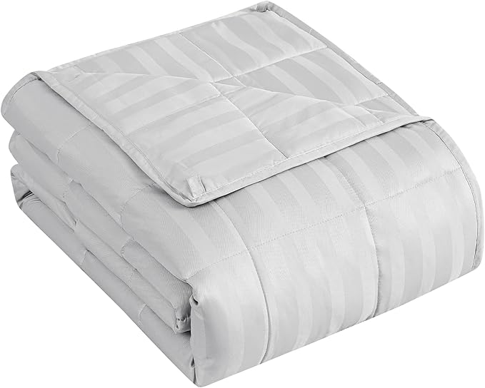 yescool Weighted Blanket for Adults (15 lbs, 48" x 72", Light Grey Stripes) Heavy Blanket for Sleeping Perfect for 160-180 lbs, Twin Size Breathable Blanket with Premium Glass Bead, Machine Washable