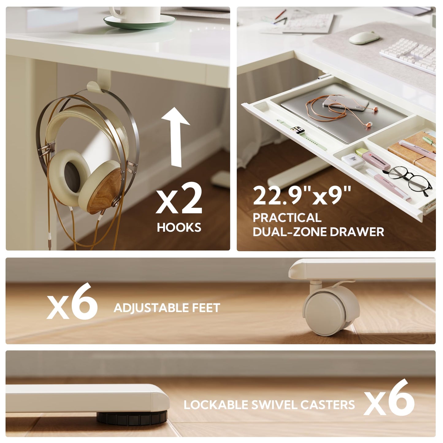 INNOVAR L Shaped Glass Standing Desk Adjustable Height, Dual Motor Electric Corner Standing Desk with Drawers, 63x55 inch Sit Stand up Desk with Splice Board for Home Office, White