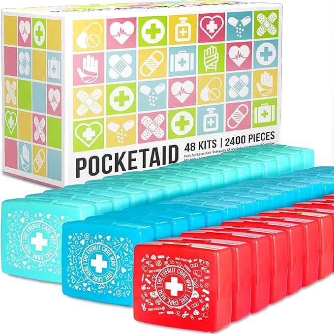 EVERLIT Pocket-Aid Mini First Aid Kit | Compact, Portable Hard-Shell Cases of 50 Items | Cuts, Scrapes, Wound Care Essenti...