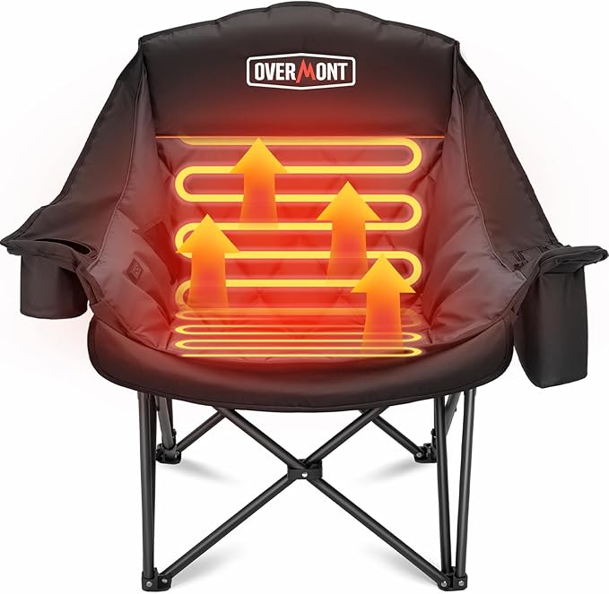 Overmont Heated Oversized Camping Chair for Adults - 3 Heat Levels Seat & Back Separately Control - 400lbs Support Heavy D...