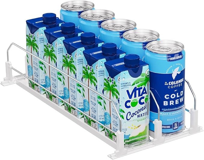 Puricon Drink Organizer for Fridge Pusher Glide, Spring Loaded Fridge Drink Dispenser, Self Pushing Soda Can Organizer for...