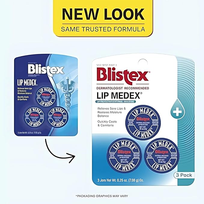 Blistex Lip Medex, 0.25 Ounce, 3 Count, Medicated Relief with Immediate Cooling, Soothes and Protects, Advanced Hydration, Restores Healthy Moisture Balance to Lips, 1 Pack