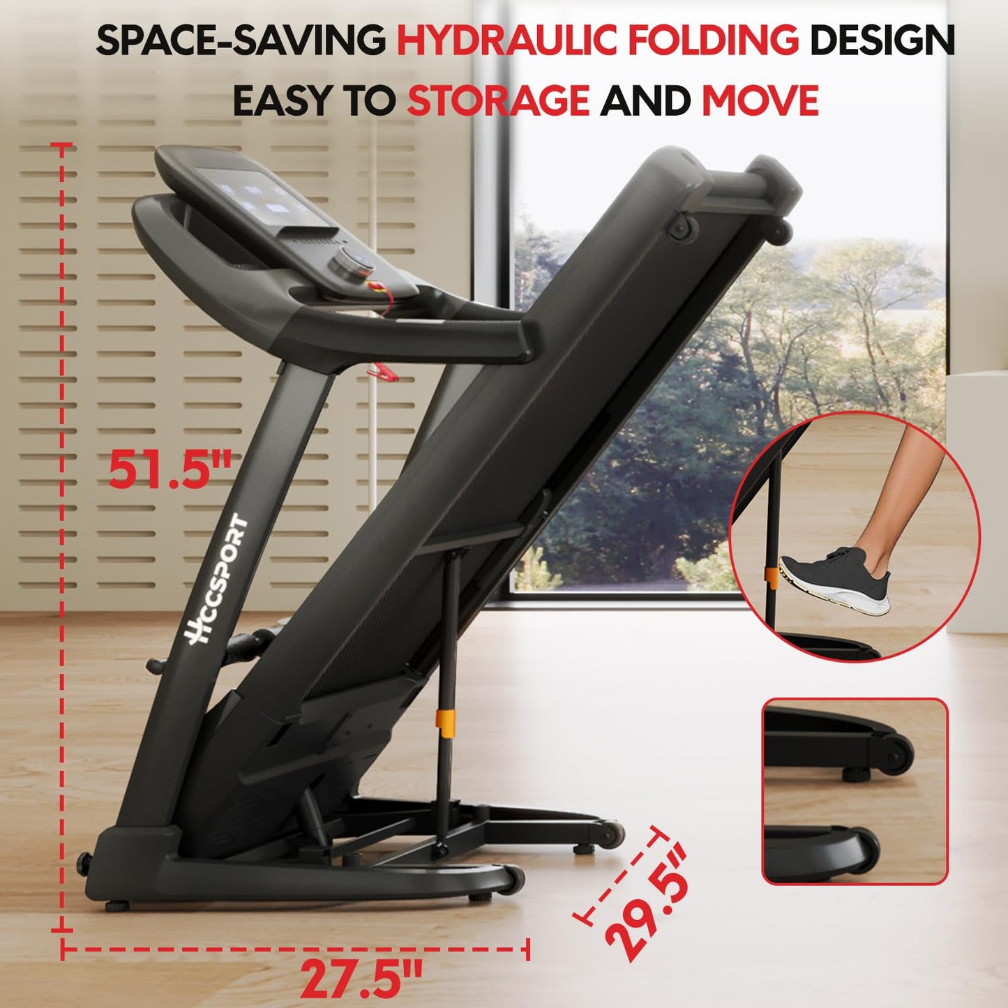 Walking Treadmill with 16% Auto Incline, Air Cushioning Shock Absorption 350lb Weight Capacity Foldable Treadmill for Home Office with Pulse Sensors, 10 Mph Speed 18.5'' Wide Belt Quiet Motor