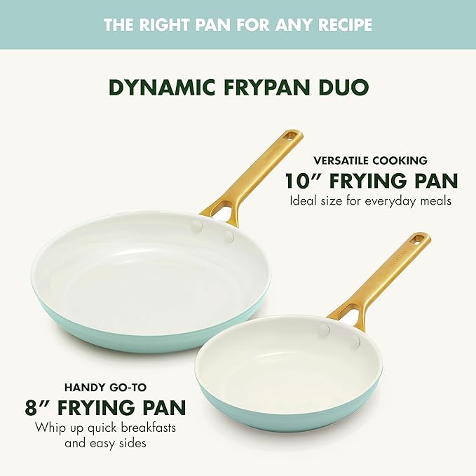 GreenPan Nonstick Reserve Pro 10” & 12” Frying Pan Set, NSF Certified Ceramic, Hard Anodized PFAS-Free Skillets, Stainless Steel Handles, Oven & Dishwasher Safe, Seaside Blue