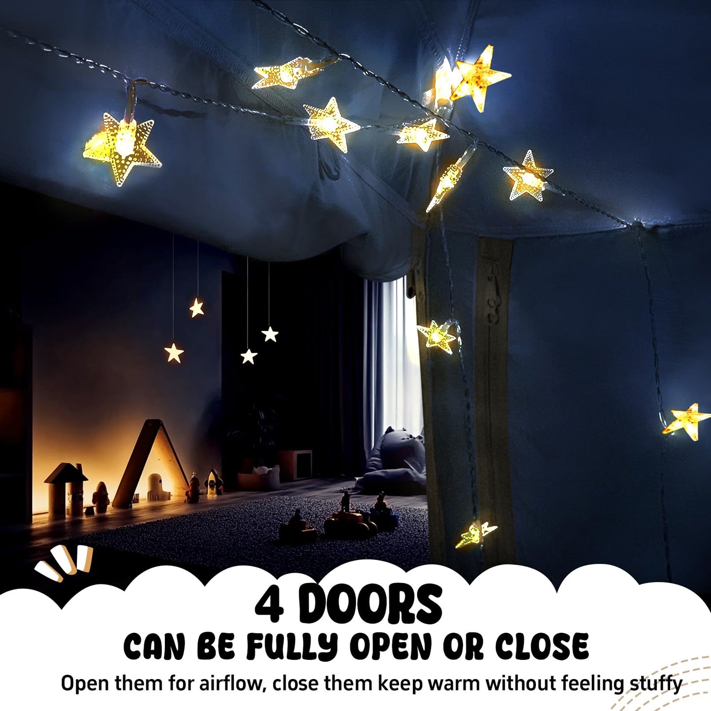 RIYDH Bed Tent Bed Canopy Breathable 100% for Adult and Kids Light Reduction Sleeping Dream Tents Indoor Portable Big Space with String Light 4 Doors Twin Full Queen King Size