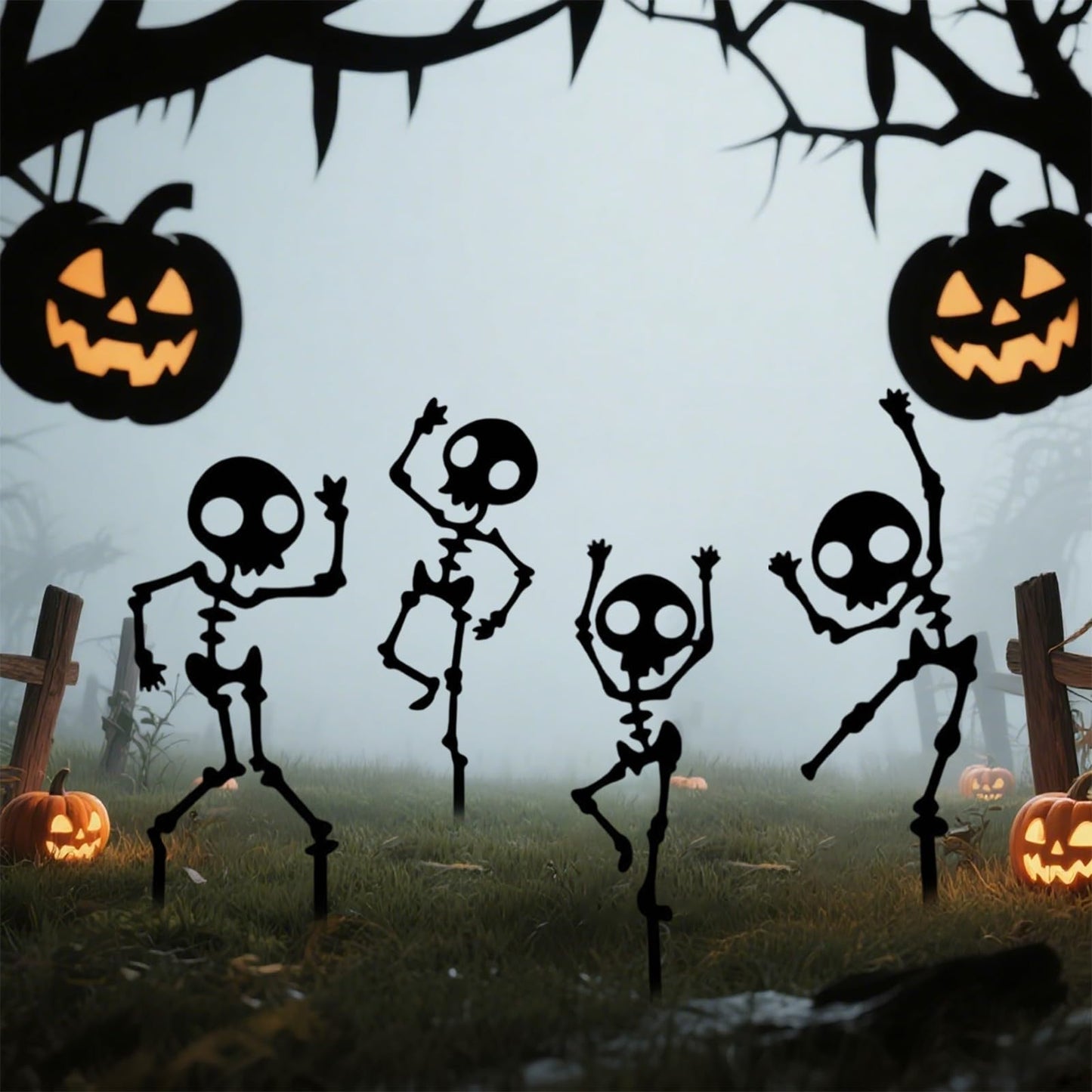 RTBCHLFV 4Pcs Spooky Dancing Skeleton Garden Stakes, Skeleton Man Metal Die Cuts, Weatherproof Metal Yard Art, Halloween Decoration Outdoor Yard Ghostly Figurine for Patio Lawn Garden (Black)