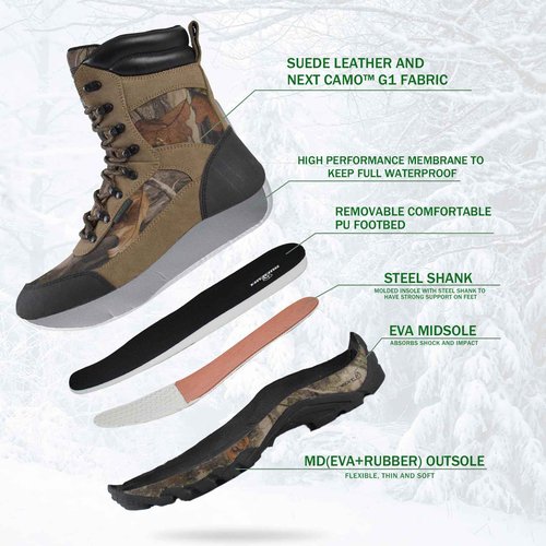 R RUNFUN Men's Waterproof Hunting Boots 9 Inch Camo Insulated Work Boot, 400g Thinsulate(RF2305-9SG1, Size10)