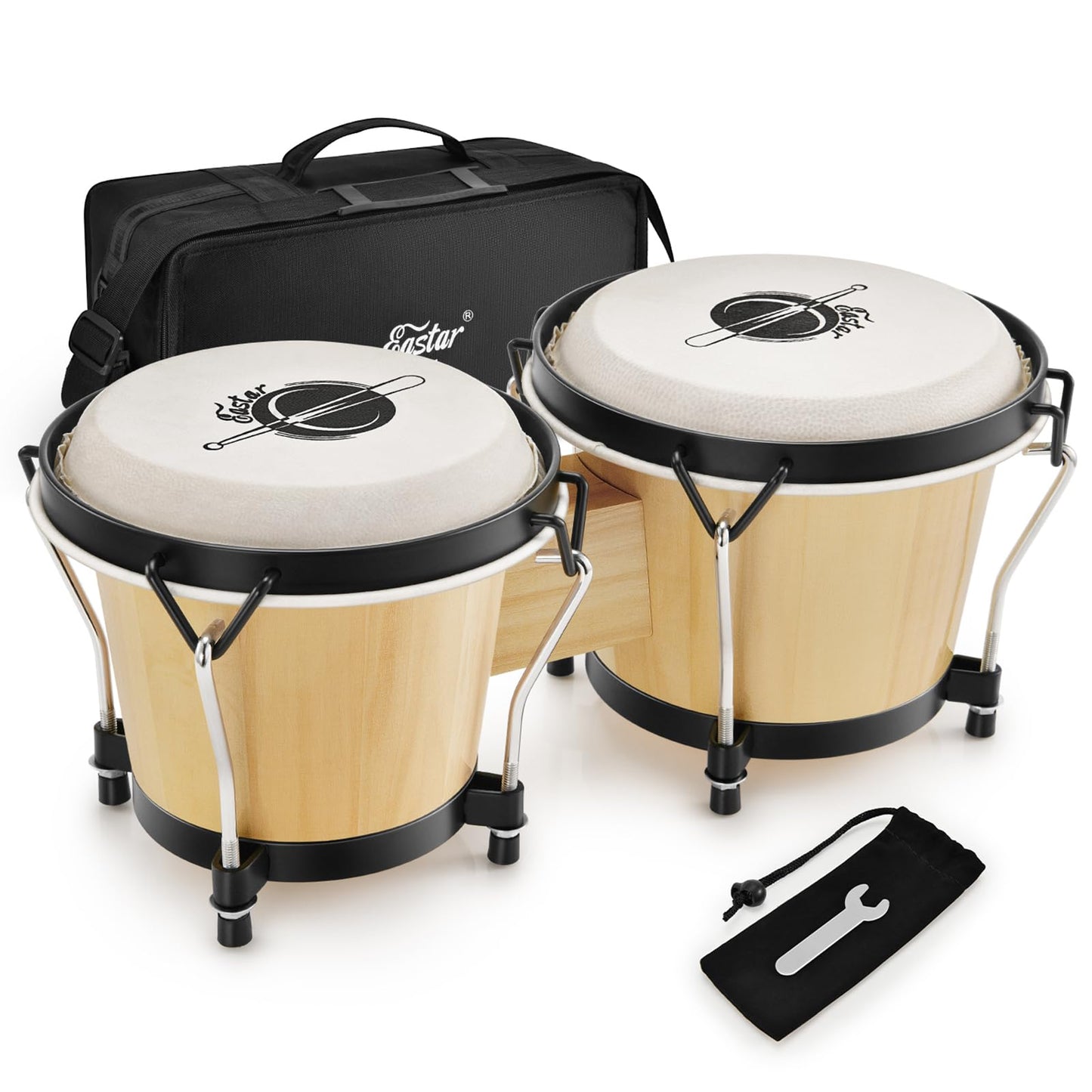 Eastar Bongo Drums 6    And 7    Wood Percussion Instrument Bongos For Kids Adults Beginners Natural Finish, Ebo-1